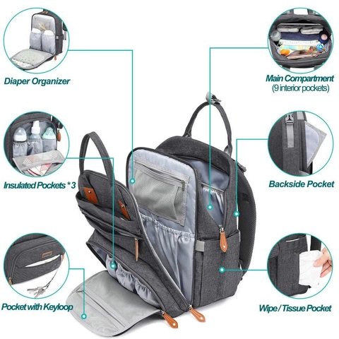 Luiertas Rugzak Grote Capaciteit Waterdicht Polyester Baby Luiertas Met Verschoonmatje Kinderwagenriemen En Fopspeenhouder