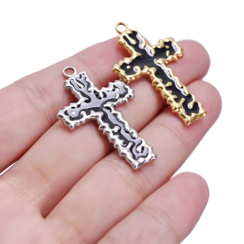 Ciondolo Croce Acciaio Inossidabile 304 Trama Fondente Irregolare Intarsio Smalto Stile Gothic Punk Gioielli Collane