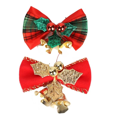 Fiocchi Di Natale Addobbi Per Albero Con Campanelli In Metallo Nastro Scozzese Decorazione In Tessuto Per Festa Regalo Fai Da Te