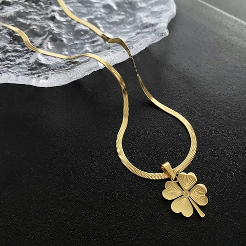 Collana Con Ciondolo A Quadrifoglio Orecchini Elegante Acciaio Al Titanio Catena A Serpente Gioielli Per Donna Stile Minimalista
