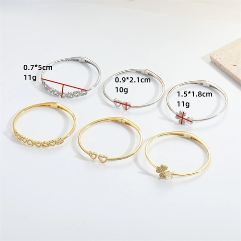 Eleganti Bracciali Rigidi Aperti Cuore Quadrifoglio Rame Zirconi Cubici Bracciale Regolabile Minimalista Per Donna