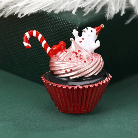 Spilla di Natale in Lega con Strass e Smalto a Forma di Cupcake e Pupazzo di Neve per Donna Accessorio Decorativo per Feste