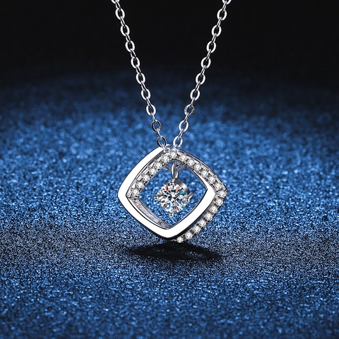 925 Sterling Silver Moissanite Pendant Necklace Square Geometric Halo Necklace For Women Delicate Fine Jewelry Gift