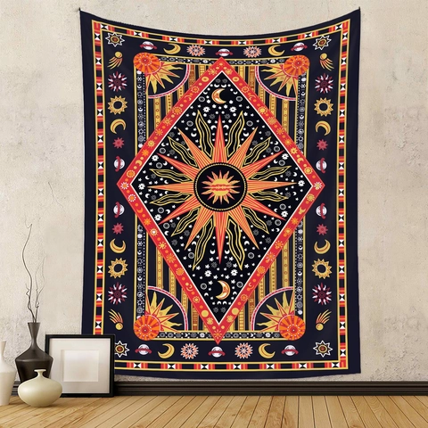 Arazzo Da Parete Bohemien Tessuto Poliestere Sole Luna Stelle Motivo Celeste Mistico Per Decorazione Camera Soggiorno