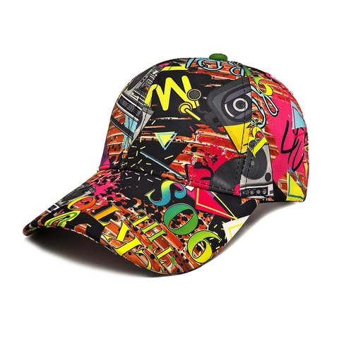 Retro 90s Graffiti Print Baseball Cap Hip Hop Style Music Tape Pattern Polyester Adjustable Sun Hat Unisex