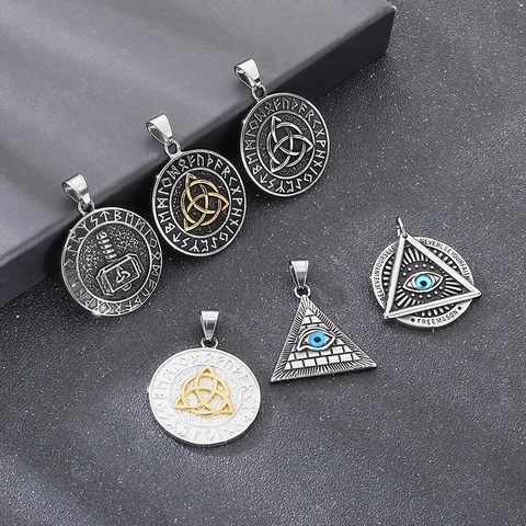 Collana Con Pendente Da Uomo Acciaio Inossidabile Rune Vichinghe Occhio Della Provvidenza Nodo Celtico Gioielli Punk Vintage