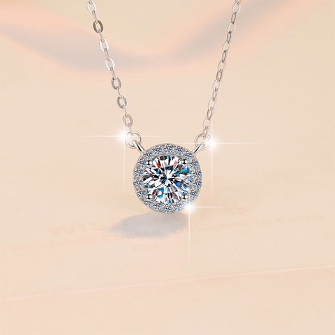 925 Sterlingsilber Runder Moissanit Anhänger Halskette Für Damen Halo Bunte Edelstein 1ct 2ct GRA Moissanit Schmuck