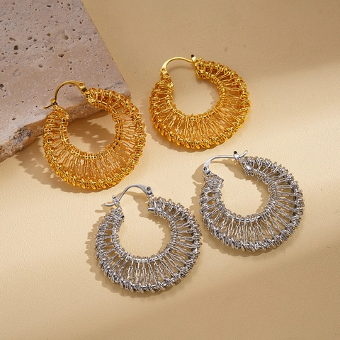 Orecchini A Cerchio Tondi Vintage Placcati Oro 18K Rame Maglia Intrecciata Design Cavo Geometrico Moda Donna