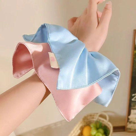 Large Satin Scrunchies Hair Ties Square Scarf Bow Elastic Satin Feel Solid Color Elegant Women Hair Accessories