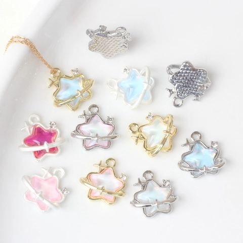 Star Planet Alloy Charms Rhinestone Colorful Resin Pendants For DIY Jewelry Making Necklace Bracelet Accessory