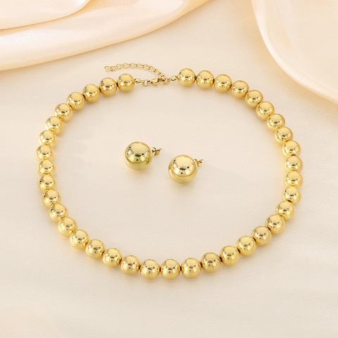 Collana A Sfere Cave In Acciaio Inossidabile E Orecchini A Lobo A Sfera Accessorio Per Donna