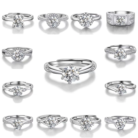 Elegant Copper Moissanite Adjustable Ring For Women Sparkling Open Finger Ring Fashion Commute Jewelry All-match Stacking Ring