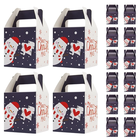 Cardboard Christmas Gift Boxes Handheld Apple Packaging Boxes With Snowman Reindeer Patterns For Christmas Party Favors