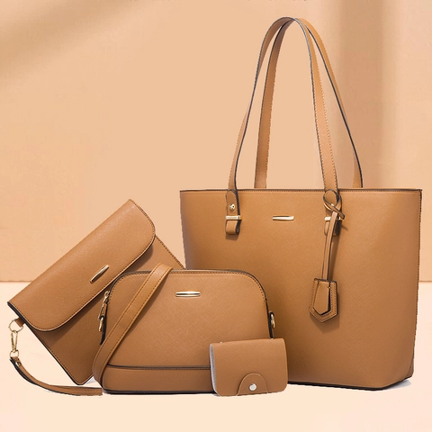 Damen Mode PU Leder Tote Schulter Umhängetasche Clutch Geldbörse Saffiano Textur Handtaschen Kombination