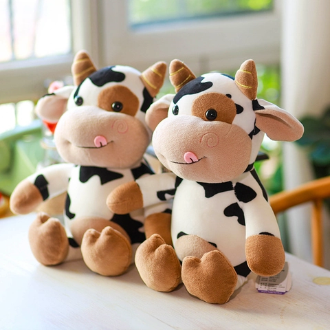 Cute Cow Plush Toy Soft Dairy Cow Stuffed Animal Doll With Hoodie Sweater Decor For Kids Birthday Home Gift