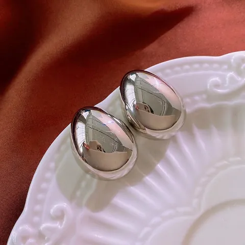Minimalist Egg Shaped Mirror Polish Alloy Stud Earrings With 925 Sterling Silver Earring Post Real Gold Plated