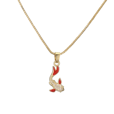 Panther Leopard Head Koi Fish Pendant Necklace Copper With Rhinestone Enamel Animal Jewelry For Men Women