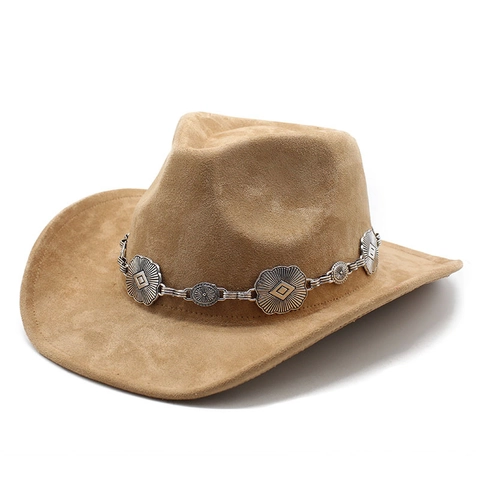 Western Cowboyhut Wildlederimitat Filz Retro Breite Krempe Mit Metallischem Dekoband Vintage Outdoor Reise Für Damen Herren