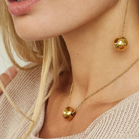 Stainless Steel Round Ball Pendant Necklace For Women Gold Plated Adjustable Box Chain Minimalist Elegant Jewelry