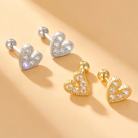 Herz Ohrstecker 925 Sterling Silber Zirkonia Schraubverschluss Helix Knorpel Stecker Zierlicher Schmuck Für Damen