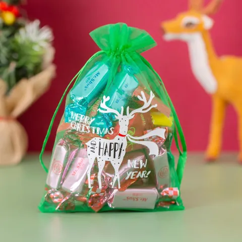 Organza Drawstring Bags Christmas Easter Theme Printed Jewelry Packaging Pouches Festive Gift Candy Storage Bags Small