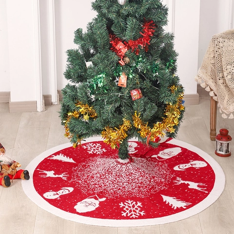 Gonna Per Albero Di Natale In Maglia Acrilica Rotonda Rossa Bianca Renna Babbo Natale Motivo Pupazzo Di Neve