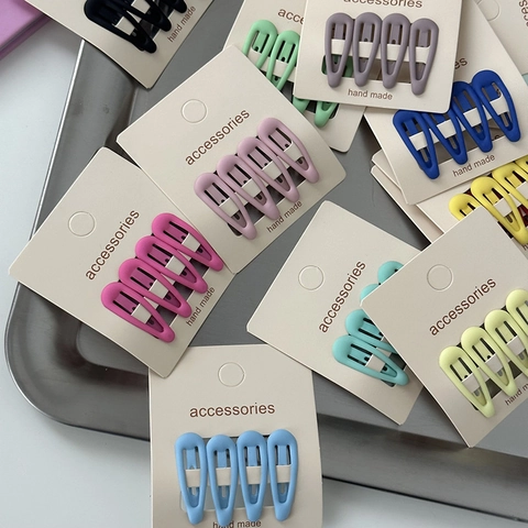 Matte Painted Alloy Snap Hair Clips Teardrop Shape Candy Color Hairpins For Girls Kids Sweet Hair Accessories Handmade