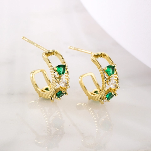 French Style Elegant Copper Earrings 18K Gold Plated Micro Inlaid Zircon C Shaped Hoop Studs For Women Fashion Jewelry