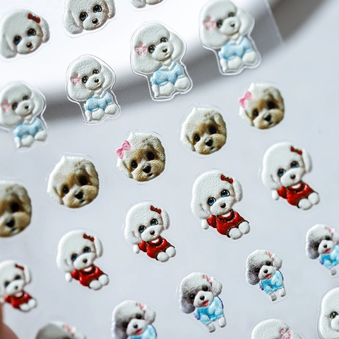 3D Embossed Nail Art Stickers Self Adhesive Cartoon Dog Puppy Poodle Design DIY Manicure Decoration Cute Pet Pattern