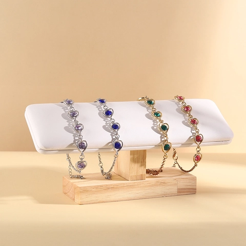 Solid Wood Bracelet Display Stand Velvet Watch Holder Jewelry Storage Rack For Home Countertop Nordic Minimalist Elegance