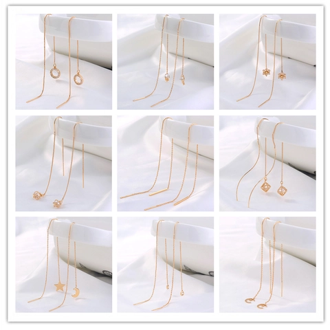 Lange Quaste Zirkon Ohrlinien Ohrringe Kupfer Material Stern Mond Französischer Stil Eleganter Schmuck Für Frauen