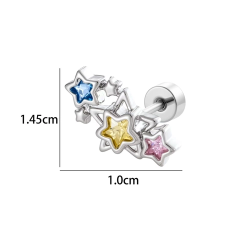 Ster Kraakbeen Piercing Stud Titanium Staal Kleurrijke Zirkonia Oorbel Schroefsluiting Pentagram Lichaamssieraden Voor Dames
