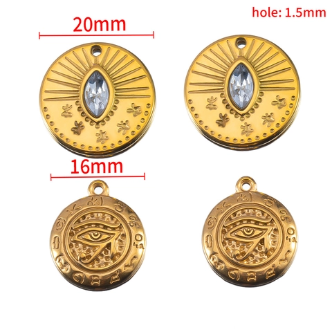 Vintage Stainless Steel Round Evil Eye Pendants Gold Plated Zircon Horus Eye Charms For DIY Necklace Bracelet Making