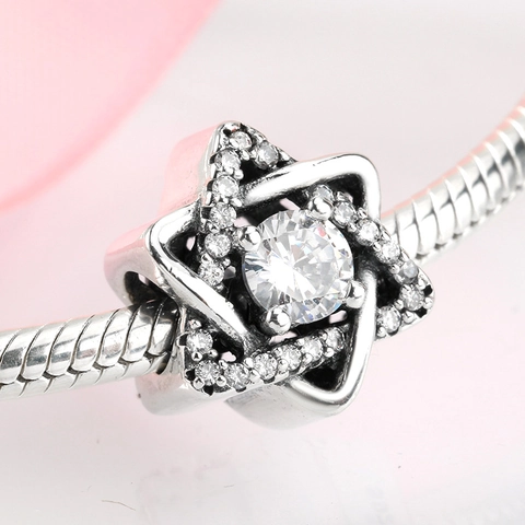 925 Sterling Silber Hexagramm Stern Charm Perle Mit Zirkonia Geometrische Funkelnde DIY Schmuck Zubehör Für Armband