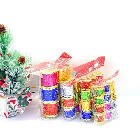 Mini Christmas Drum Ornaments Plastic Laser Finish Gold Thread Colorful Shiny Hanging Pendants For Holiday Tree Party Decor
