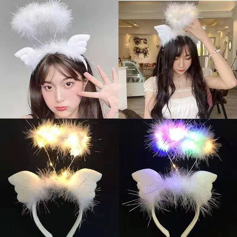 LED Glowing Headband Light Up Plush Rabbit Cat Ears Feather Angel Wings Reindeer Antler For Party Festival Novelty