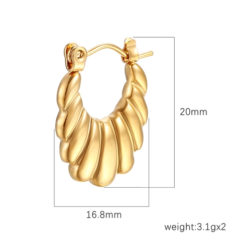 French Retro Hoop Earrings Stainless Steel 18K Gold Plated Croissant Texture U Shaped Geometric Jewelry For Women