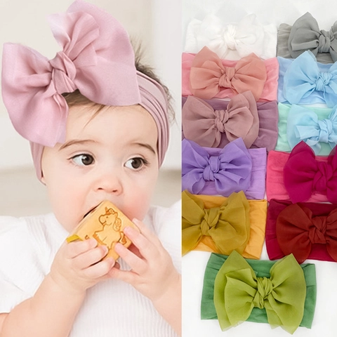 Baby Girl Nylon Headband Soft Elastic Turban With Large Bow For Infants Toddlers Cute Hair Accessories