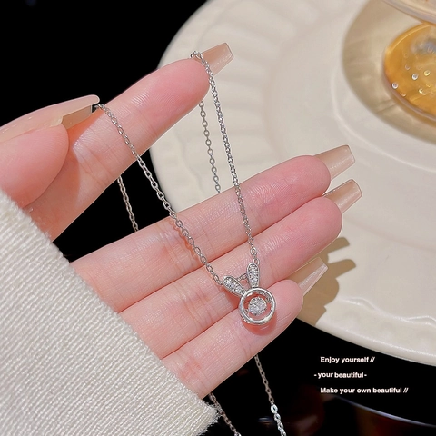 Collana Con Ciondolo A Forma Di Coniglio Acciaio Al Titanio Zirconia Pietra Danzante Stile Coreano Dolce Gioielli