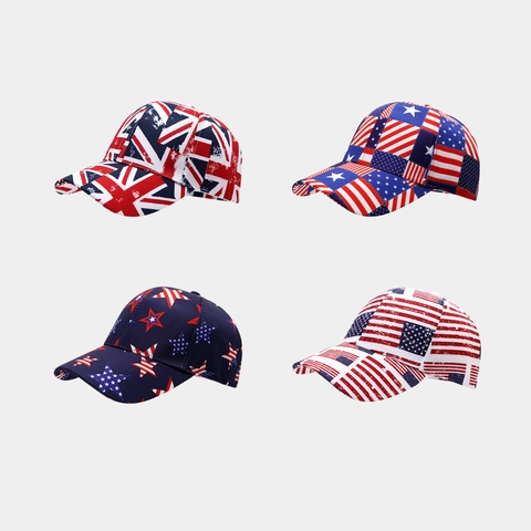 Baseball Cap Polyester Union Jack US Flag Print Vintage Distressed Adjustable Sun Protection Unisex Fashion Hat