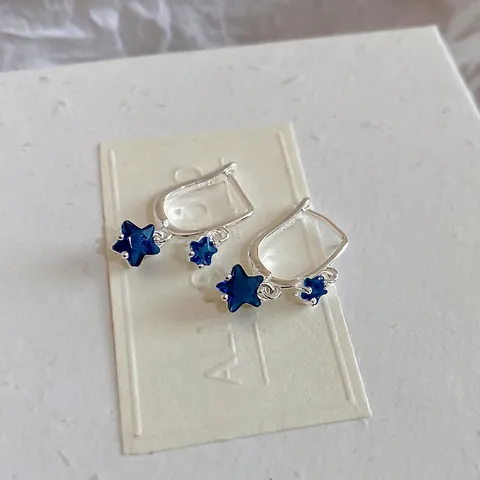 Blauwe Ster Zirkoon Hangende Oorbellen Koper Met 925 Sterling Zilveren Oorsteker Gelaagde Sterren Ring Sieraden Voor Dames Chic