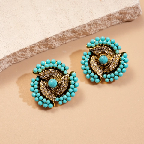 Vintage Blumen Wirbel Ohrringe Legierung Strass Acryl Mit 925 Sterling Silver Earring Post Boho Stil Für Damen