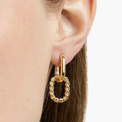 Minimalistische Geometrische Dubbele Ring Oorbellen Voor Vrouwen Koper Echt Goud Verguld Twist Textuur Zirconia Sieraden