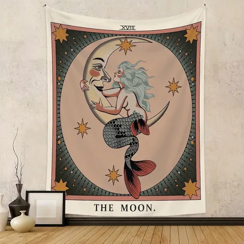 Arazzo Carte Dei Tarocchi Da Parete Poliestere Vintage Tatuaggio Estetica Luna Sole Sirena Arte Sfondo Per Arredamento Camera