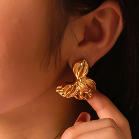 3D Bloemblad Oorknoppen Voor Dames 18K Verguld Roestvrij Staal Geometrisch Bloemenontwerp Getextureerde Vintage Retro Stijl
