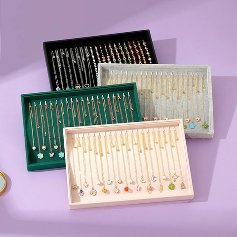 Velvet Necklace Display Tray Jewelry Organizer Large Capacity Storage Pallet For Chains Bracelets Shop Counter Show Home Dressing Table