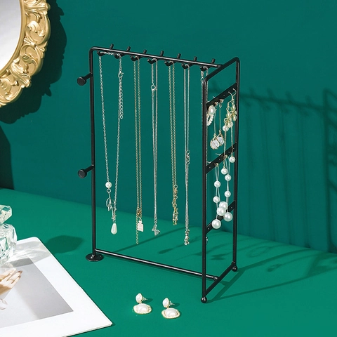 Jewelry Display Rack Metal Necklace Earring Storage Stand With Hooks And Holes Desktop Organizer Modern Luxury Decor