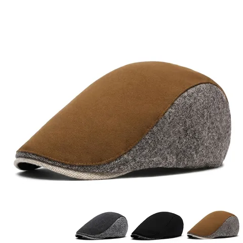 Coppia Berretto Uomo Newsboy Vintage Britannico Lisca Di Pesce Quadri Regolabile Caldo Inverno Cotone Poliestere Pile