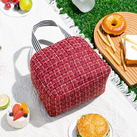 Isolierte Lunchtasche Tweed Stoff Thermotasche Tragbare Handtasche Für Büro Schule Picknick Wasserdicht Kältespeicher