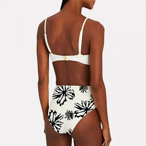 Bikini Donna Stampa Floreale Decorazione Fiori 3D Costume Da Bagno Vita Alta E Sarong Spiaggia Moda Vacanza Sexy